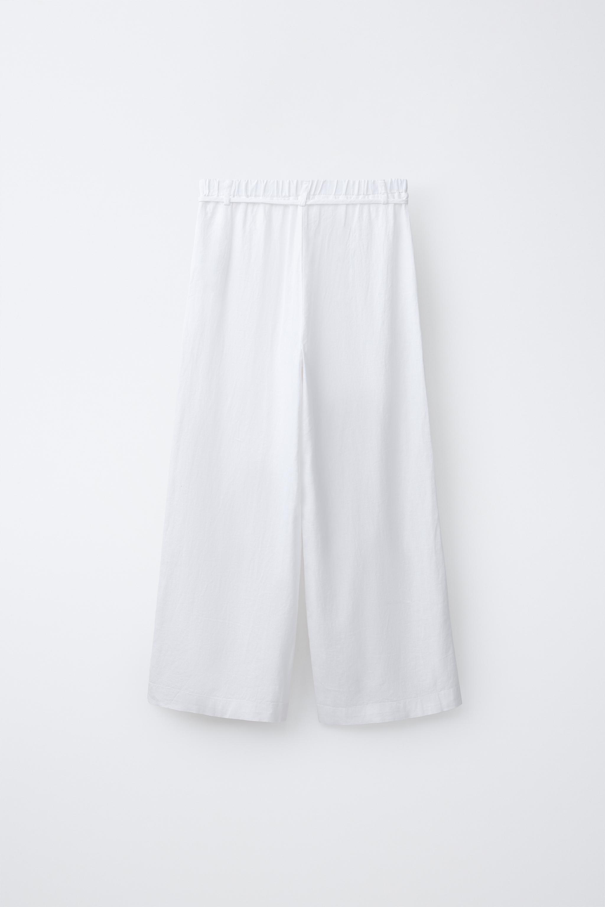 PANTALON WIDE LEG À CORDON AVEC LIN